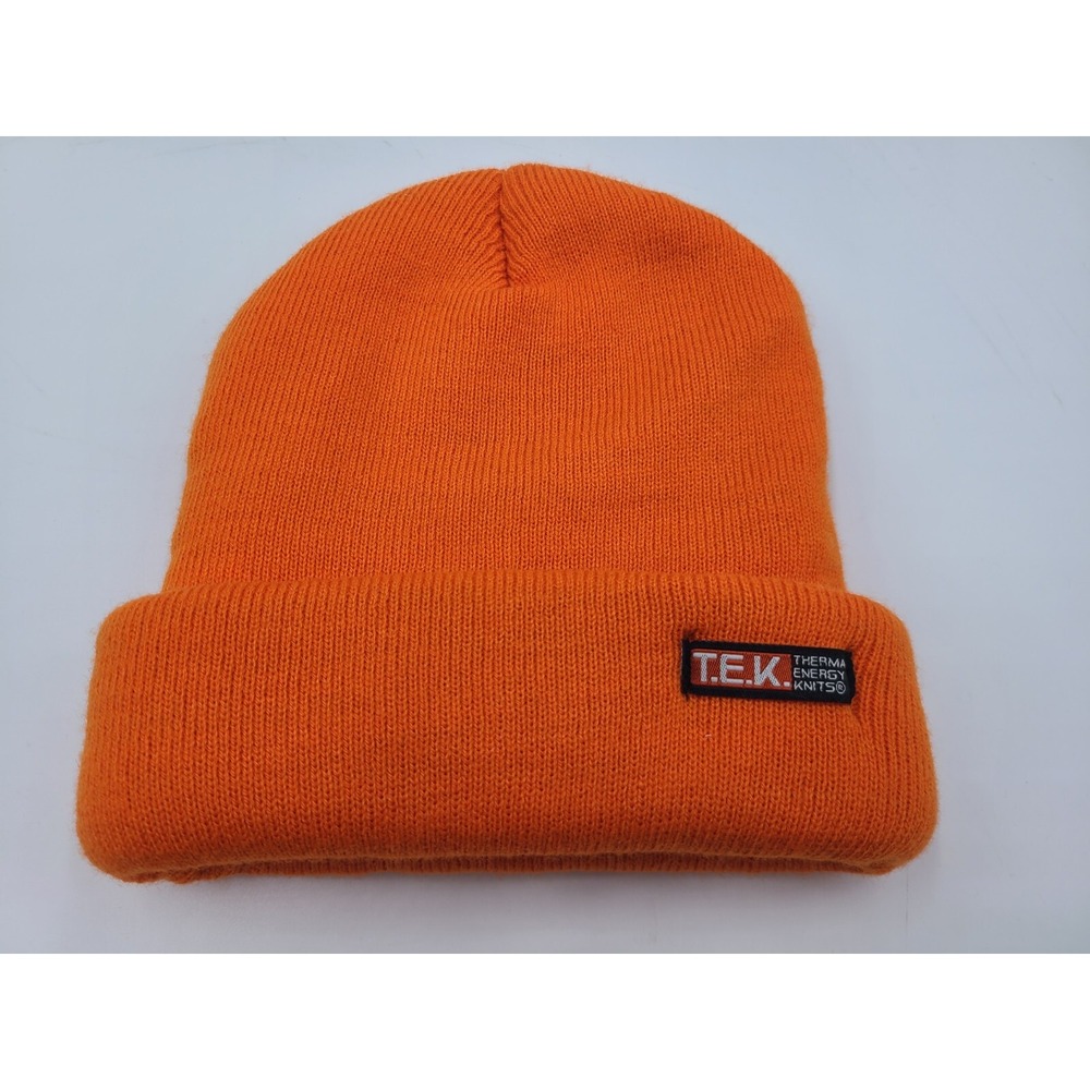 TEK Thermal Energy Knits (Fits Small) Beanie Winter Hat Stocking Cap Snow Orange